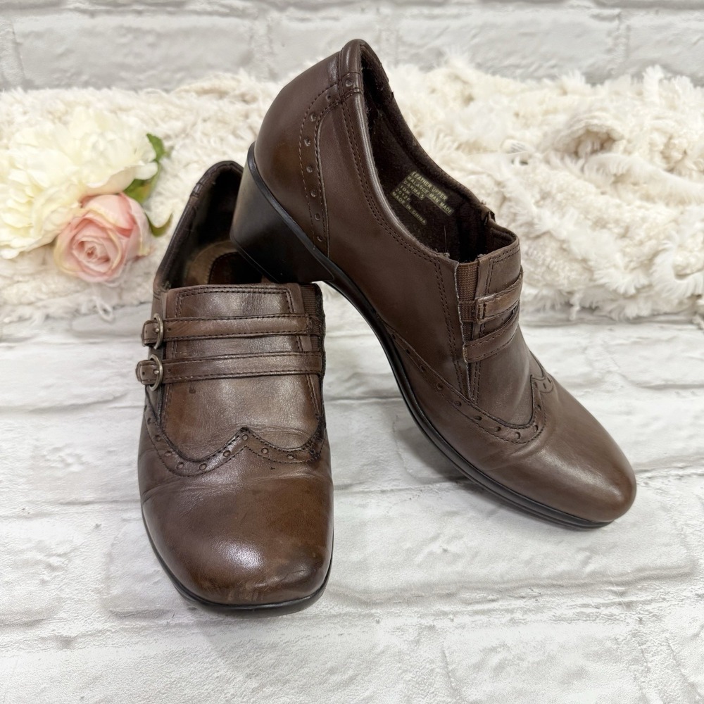 Earth Origins Carma 5 Women's 10M Brown Leather Wingtip Mary Jane Slip On Heels
